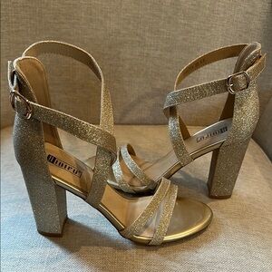 Gold Glitter Strappy Heels